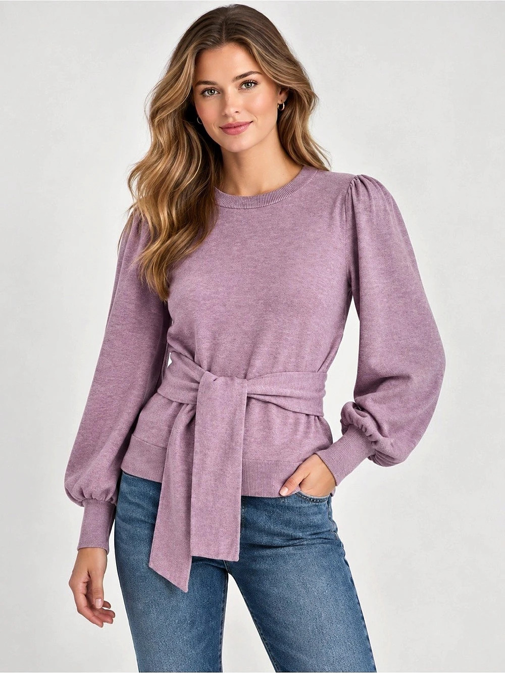 Lauren Ralph Lauren Primrose Tie Waist Puff Sleeve Sweater S